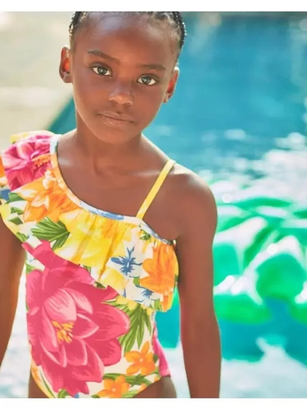 Janie and Jack Recycled Floral Ruffle Swimsuit Yellow Brick Road Girls Sz 7